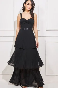 Maxi Dresses^* Pleated Chiffon Tiered Maxi Dress Black