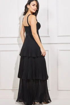 Maxi Dresses^* Pleated Chiffon Tiered Maxi Dress Black