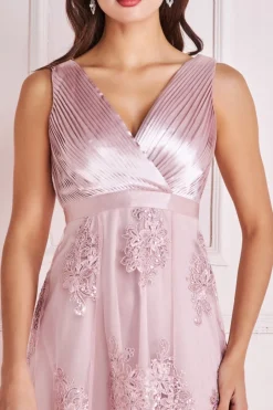 Midi Dresses^* Pleated Satin V Neck High And Low Midi Pink
