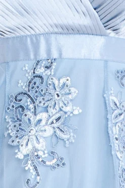 Midi Dresses^* Pleated Satin V Neck High And Low Midi Lightblue