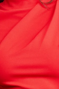 Midi Dresses^* Pleated Shoulder High Neck Midi Dress Red