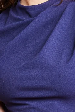 Midi Dresses^* Pleated Shoulder High Neck Midi Navy