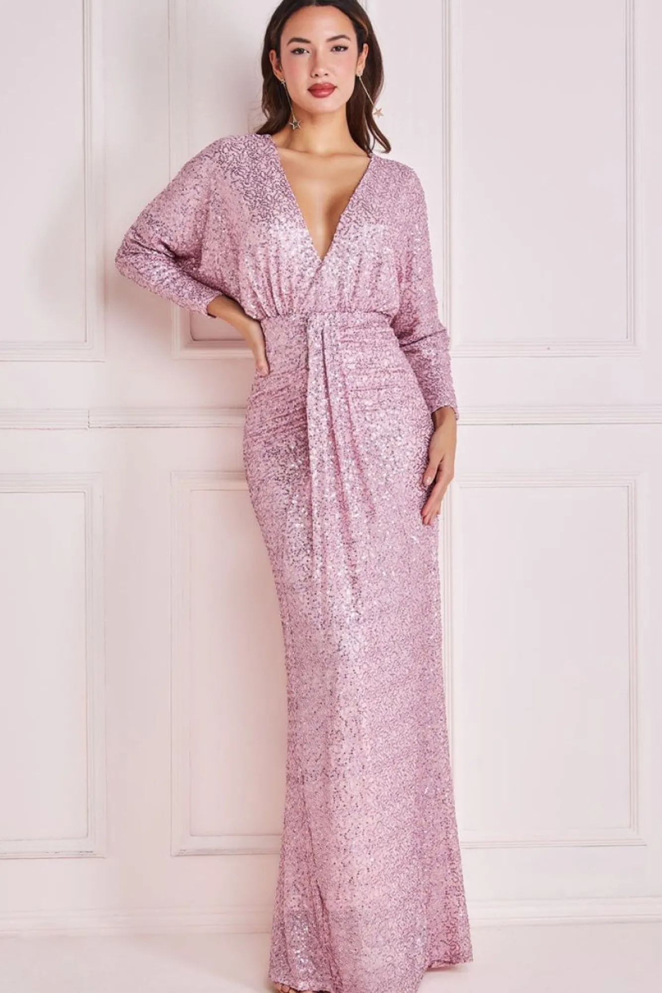 Maxi Dresses^* Plunge V-Neck Sequin Maxi Blush