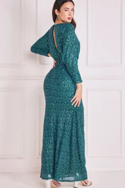 Maxi Dresses^* Plunge V-Neck Sequin Maxi Emerald