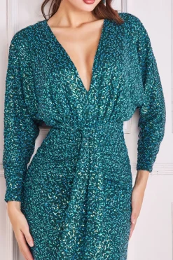 Maxi Dresses^* Plunge V-Neck Sequin Maxi Emerald