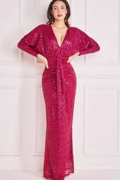Maxi Dresses^* Plunge V-Neck Sequin Maxi Burgundy