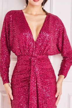 Maxi Dresses^* Plunge V-Neck Sequin Maxi Burgundy