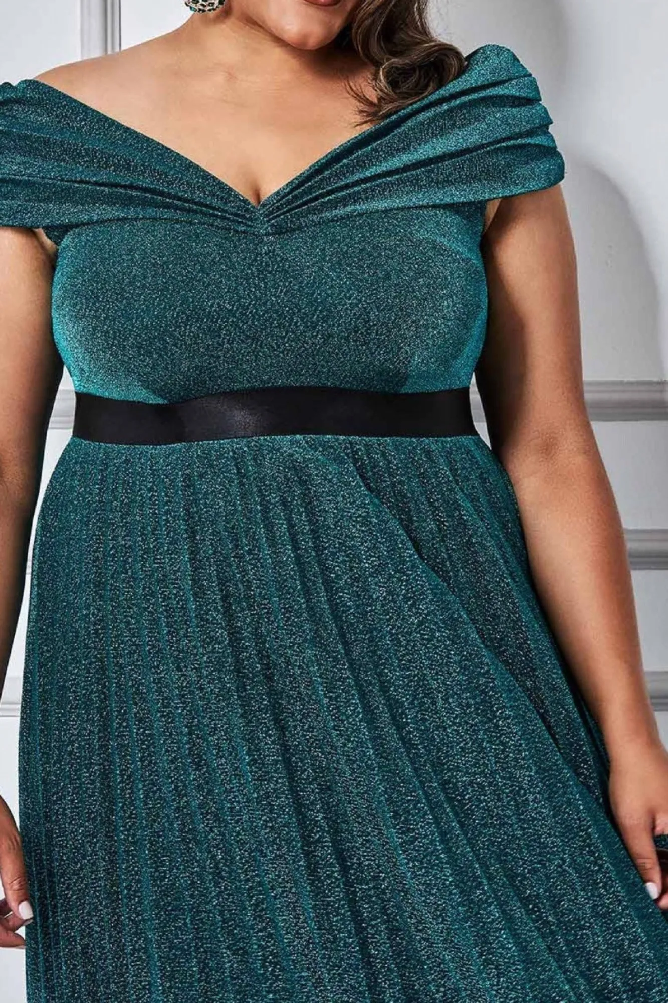 Maxi Dresses^* Plus Bardot Pleated Skirt Maxi Dress Green Emerald
