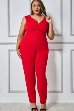 Jumpsuits^* Plus Bardot Scuba Jumpsuit Red