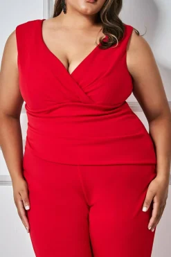 Jumpsuits^* Plus Bardot Scuba Jumpsuit Red
