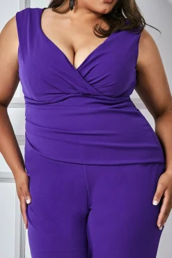 Jumpsuits^* Plus Bardot Scuba Jumpsuit Purple