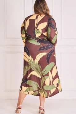 Midi Dresses^* Plus Printed Batwing Wrap Midi Dress Brown
