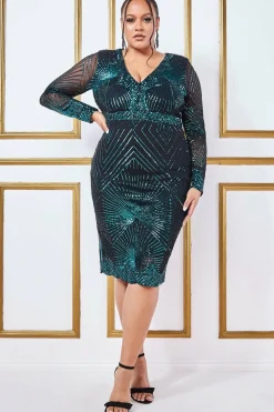 Midi Dresses^* Plus Scalloped Hem Starburst Midi Dress Emerald