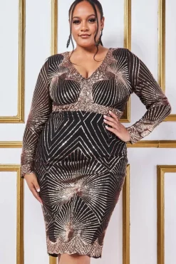 Midi Dresses^* Plus Scalloped Hem Starburst Midi Dress - Rose Gold Rosegold