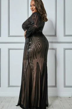 Maxi Dresses^* Plus Shooting Star Sequin Maxi Dress Black