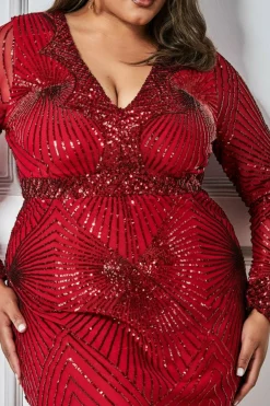 Maxi Dresses^* Plus Starburst Sequin Maxi Dress Red