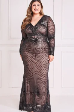 Maxi Dresses^* Plus Starburst Sequin Maxi Dress Black