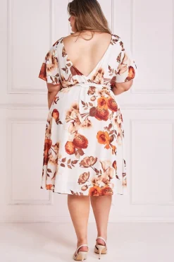 Midi Dresses^* Plus Wrap Back Flutter Sleeve Midi Dress Beige