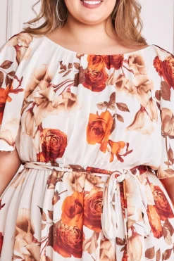 Midi Dresses^* Plus Wrap Back Flutter Sleeve Midi Dress Beige