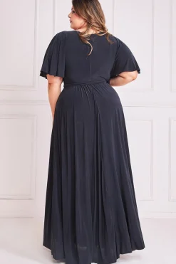 Maxi Dresses^* Plus Wrap Front Maxi With Flutter Sleeves Black