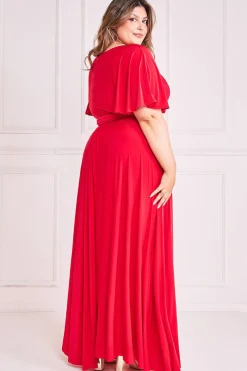 Maxi Dresses^* Plus Wrap Front Maxi With Flutter Sleeves Red