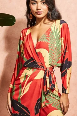 Midi Dresses^* Printed Batwing Wrap Midi Dress Orange