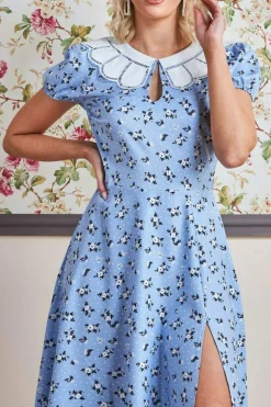 Midi Dresses^* Printed Midi With Front Split - Powder Blue Powderblue