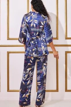 Trousers^* Printed Satin Wide Leg Trouser Navy