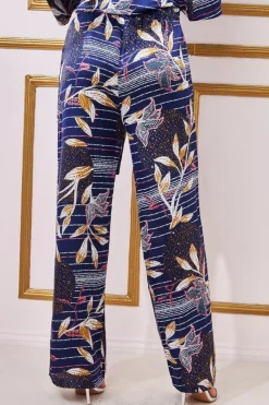 Trousers^* Printed Satin Wide Leg Trouser Navy