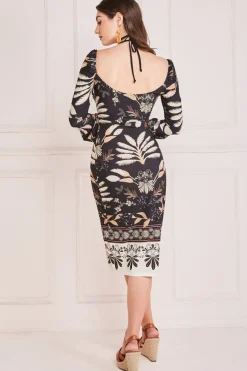 Midi Dresses^* Printed Tie Back Midi Dress Black
