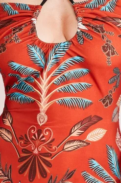 Midi Dresses^* Printed Tie Back Midi Dress Orange