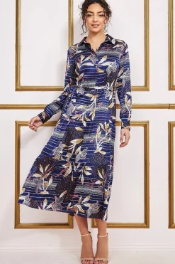 Midi Dresses^* Printed Tiered Shirt Midi Dress Navy