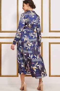 Midi Dresses^* Printed Tiered Shirt Midi Dress Navy