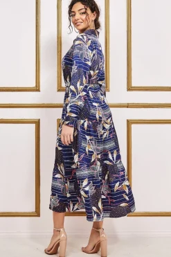 Midi Dresses^* Printed Tiered Shirt Midi Dress Navy