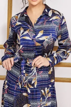 Midi Dresses^* Printed Tiered Shirt Midi Dress Navy