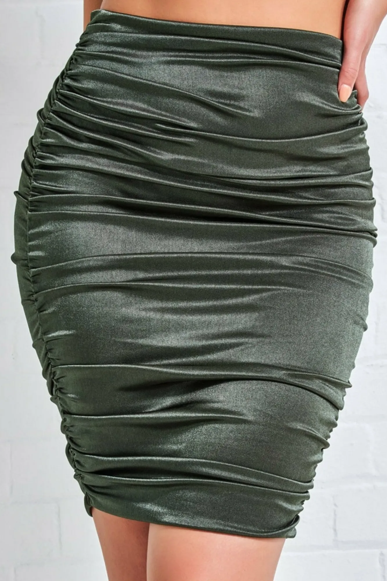 Skirts^* Ruched Satin Mini Skirt Khaki