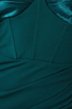 Maxi Dresses^* Satin & Scuba Off The Shoulder Maxi Dress Emerald