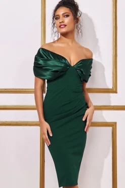 Midi Dresses^* Satin & Scuba Off The Shoulder Midi Dress Emerald