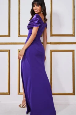 Maxi Dresses^* Satin & Scuba Off The Shoulder Maxi Dress Purple