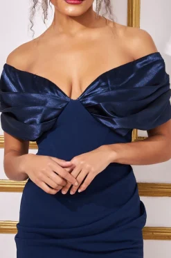 Midi Dresses^* Satin & Scuba Off The Shoulder Midi Dress Navy