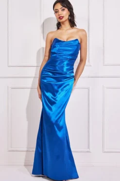 Maxi Dresses^* Satin Bandeau Maxi Dress - Royal Blue Royalblue