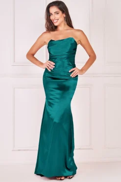 Maxi Dresses^* Satin Bandeau Maxi Dress Green Emerald