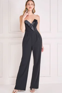 Jumpsuits^* Satin Collar Scuba Jumpsuit Black