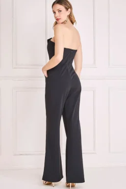 Jumpsuits^* Satin Collar Scuba Jumpsuit Black