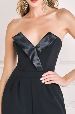 Jumpsuits^* Satin Collar Scuba Jumpsuit Black
