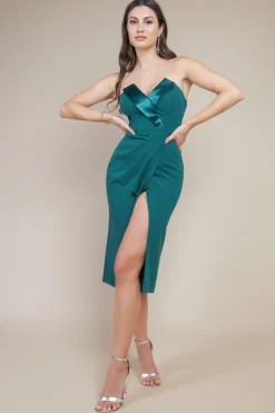 Midi Dresses^* Satin Collar Scuba Midi Dress Emerald Green