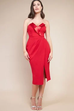 Midi Dresses^* Satin Collar Scuba Midi Dress Red