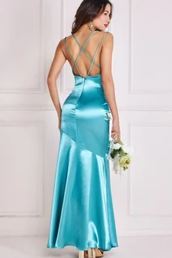 Maxi Dresses^* Satin Cowl Neck With Strappy Back Maxi Aqua