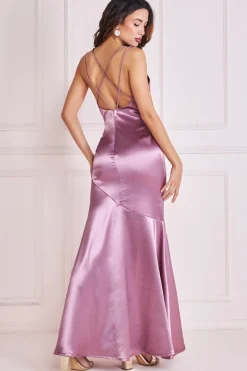 Maxi Dresses^* Satin Cowl Neck With Strappy Back Maxi Pink