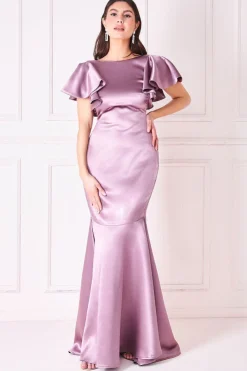 Maxi Dresses^* Satin Flutter Sleeve Mermaid Rosepink